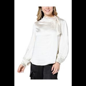 GREY by Jhoan Sebastian Grey Satin Tie Neck Blouse White - Regular